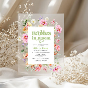 Wildflower Babies in Bloom Twin Girls Baby shower Acrylic Invitations