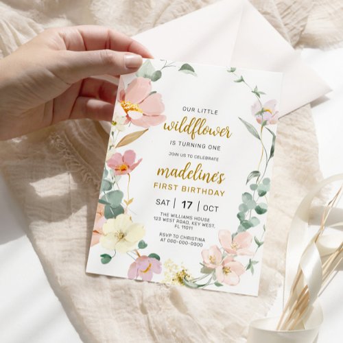 Wildflower Baby 1st Birthday Invitation