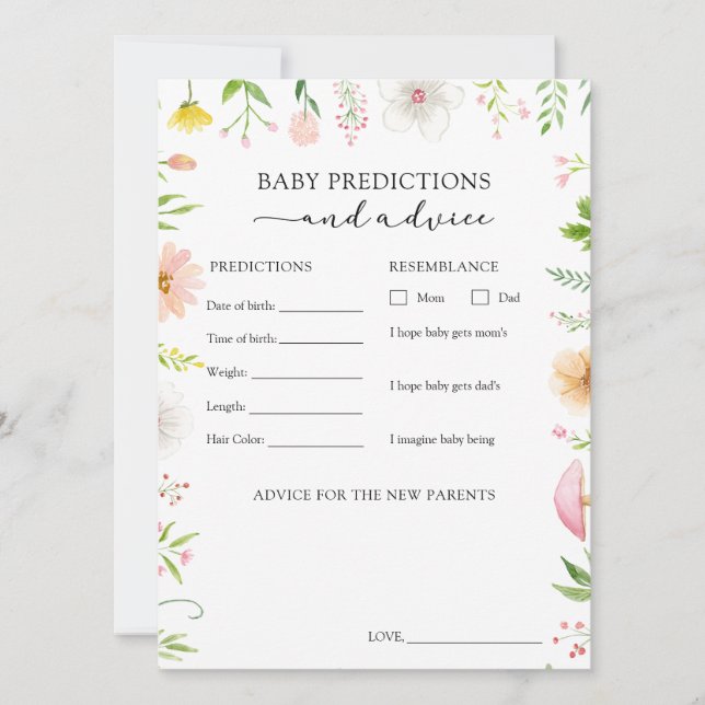 Wildflower Baby Advice and Predictions Card (Front)