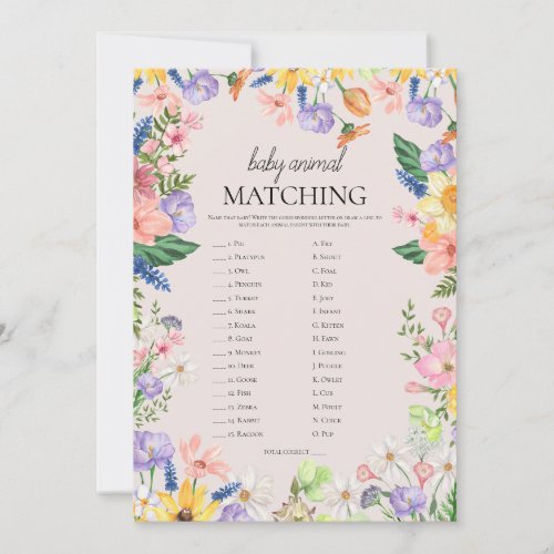 Wildflower Baby Animal Matching Game Card