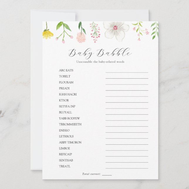 Wildflower Baby Babble Scramble Game Card (Front)