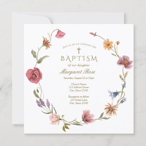 Wildflower Baby Baptism Invitation