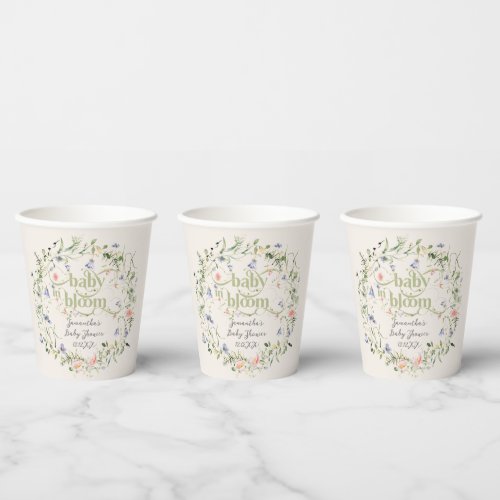 Wildflower Baby Bloom Modern Floral Baby Shower Paper Cups