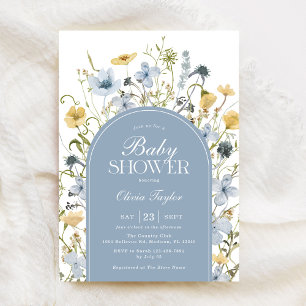 Wildflower Baby Boy Shower Blue Invitation