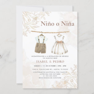 Wildflower Baby Clothes Spanish Gender Reveal Invitation