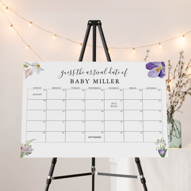 Wildflower Baby Due Date Calendar Game Foam Board (In Situ (Stand))