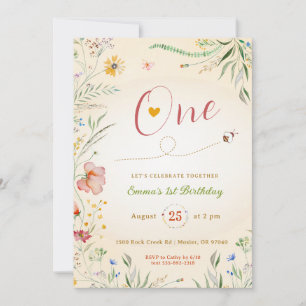 Wildflower Baby Girl 1st First One Summer Birthday Invitation