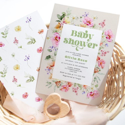 Wildflower baby girl shower invitation