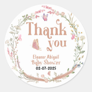 Wildflower Baby Girl Shower Thank You Custom Classic Round Sticker
