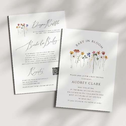 Wildflower Baby In Bloom  All in One Baby Shower Invitation