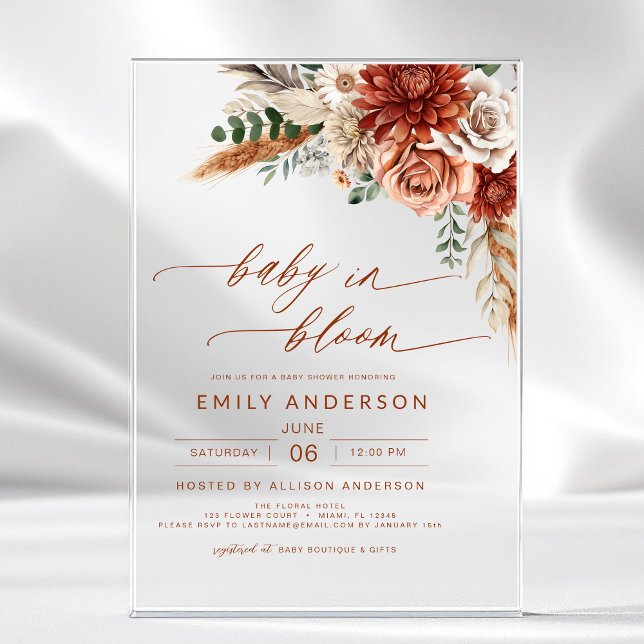 Wildflower Baby in Bloom Autumn Baby Shower Acrylic Invitations (Creator Uploaded)