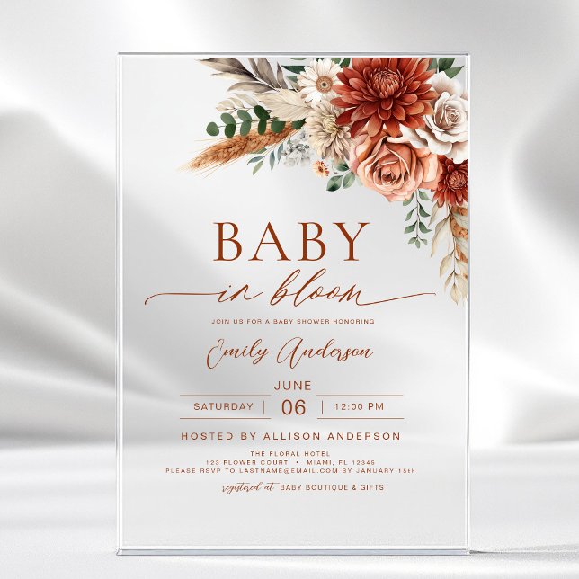 Wildflower Baby in Bloom Autumn Baby Shower Acrylic Invitations (Creator Uploaded)