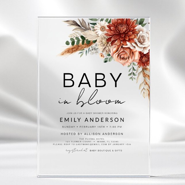 Wildflower Baby in Bloom Autumn Baby Shower Acrylic Invitations (Creator Uploaded)