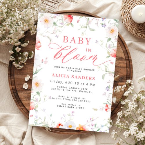 Wildflower baby in bloom baby girl shower invitation