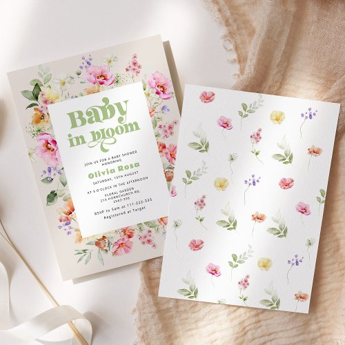 Wildflower baby in bloom baby girl shower invitation