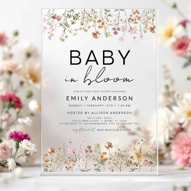 Wildflower Baby in Bloom Baby Shower Acrylic Invitations (Creator Uploaded)