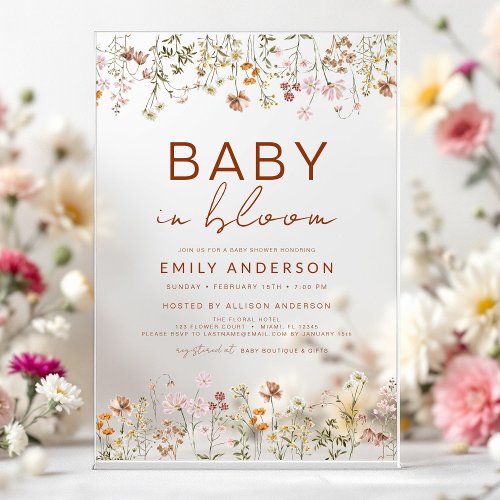 Wildflower Floral or wildflower baby shower invitation