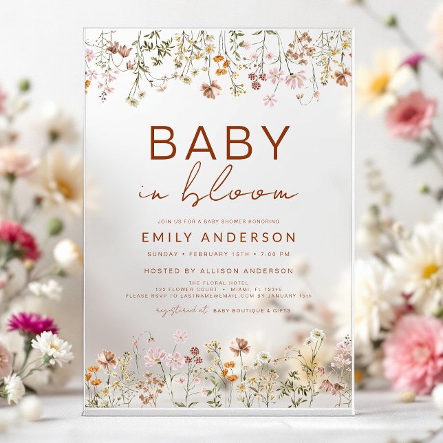 Wildflower Baby in Bloom Baby Shower Acrylic Invitations (Creator Uploaded)