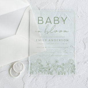 Wildflower Baby in Bloom Baby Shower Acrylic Invitations