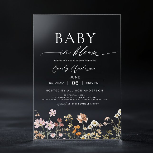Wildflower Baby in Bloom Baby Shower Acrylic Invitations (Creator Uploaded)