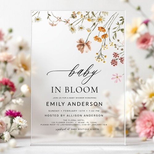 Wildflower Floral or wildflower baby shower invitation