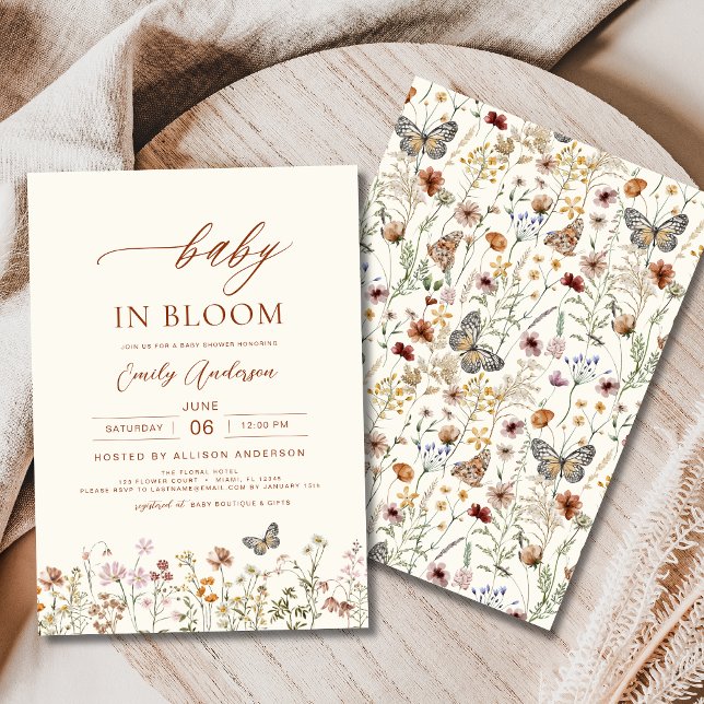 Wildflower Baby in Bloom Baby Shower Beige Invitation (Creator Uploaded)