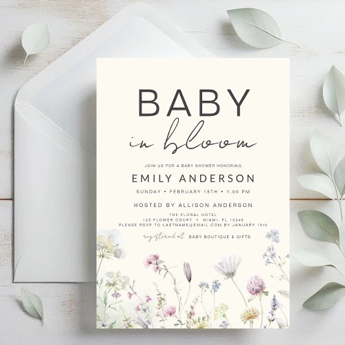 Spring Wildflower Floral or wildflower baby shower invitation
