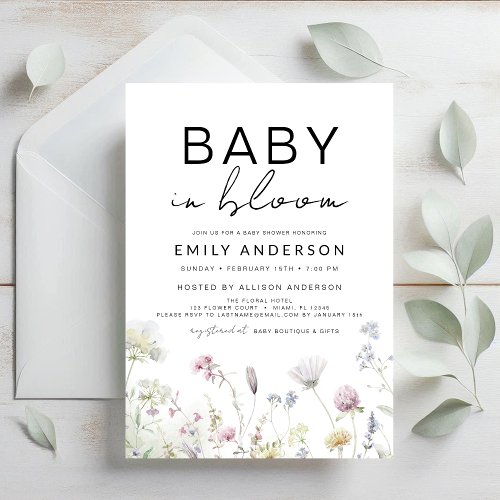 Spring Wildflower Floral or wildflower baby shower invitation
