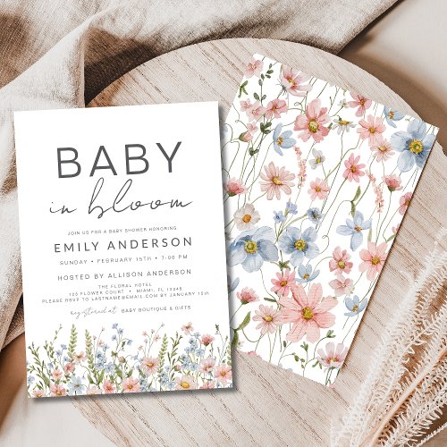 Wildflower Floral or wildflower baby shower invitation