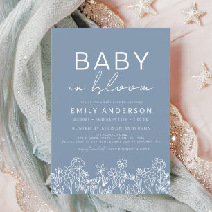 Wildflower Baby in Bloom Baby Shower Dusty Blue Invitation