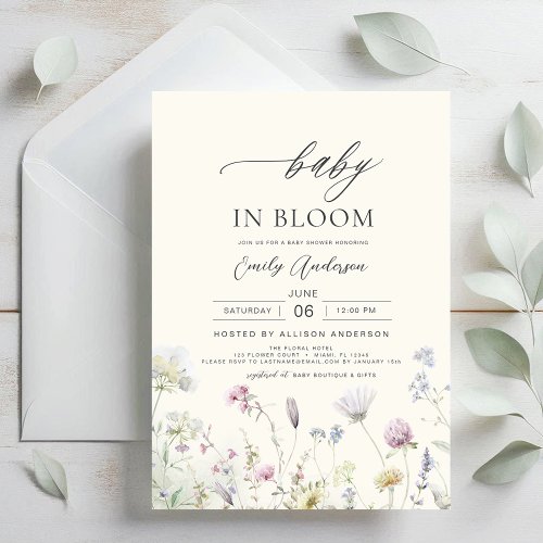 Spring Wildflower Floral or wildflower baby shower invitation