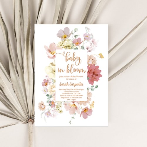 Wildflower baby in Bloom baby shower girl Invitation