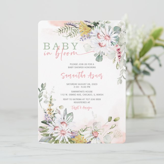 Wildflower Baby in Bloom Baby Shower Invitation (Standing Front)
