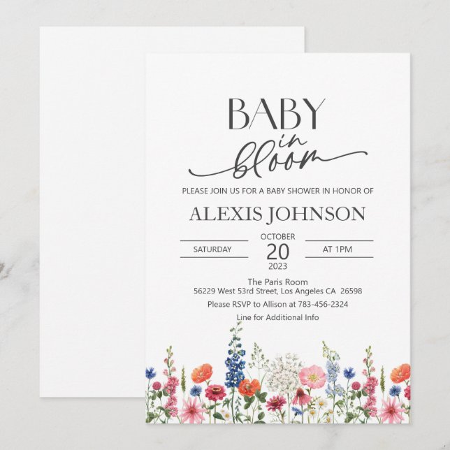 Wildflower Baby in Bloom Baby Shower Invitation (Front/Back)