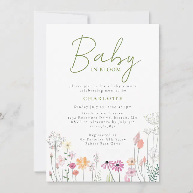 Wildflower Baby In Bloom Baby Shower Invitation | Zazzle