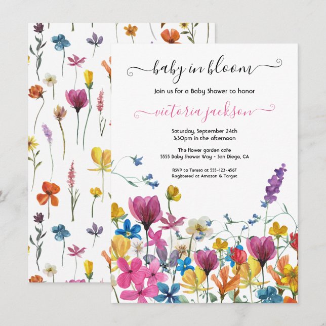 Wildflower Baby in Bloom Baby Shower Invitation (Front/Back)