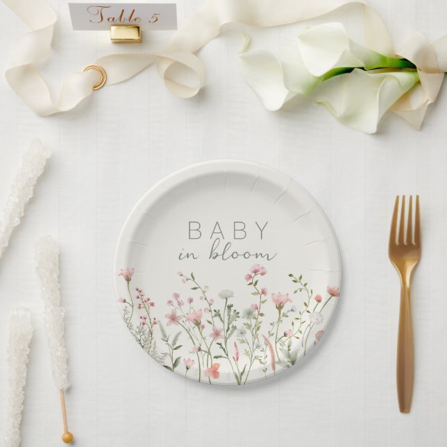 Wildflower Baby in Bloom Baby Shower Paper Plates (Wedding)