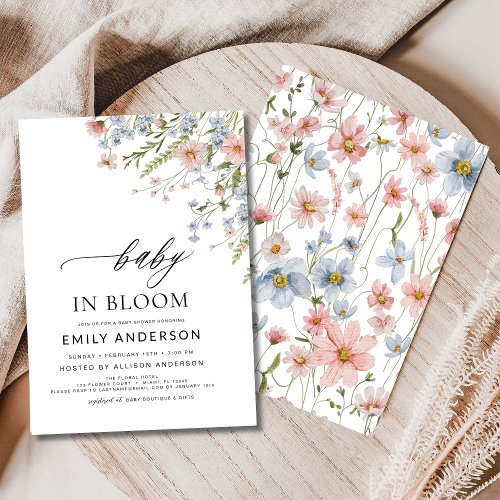 Wildflower Pink Floral or wildflower baby shower invitation