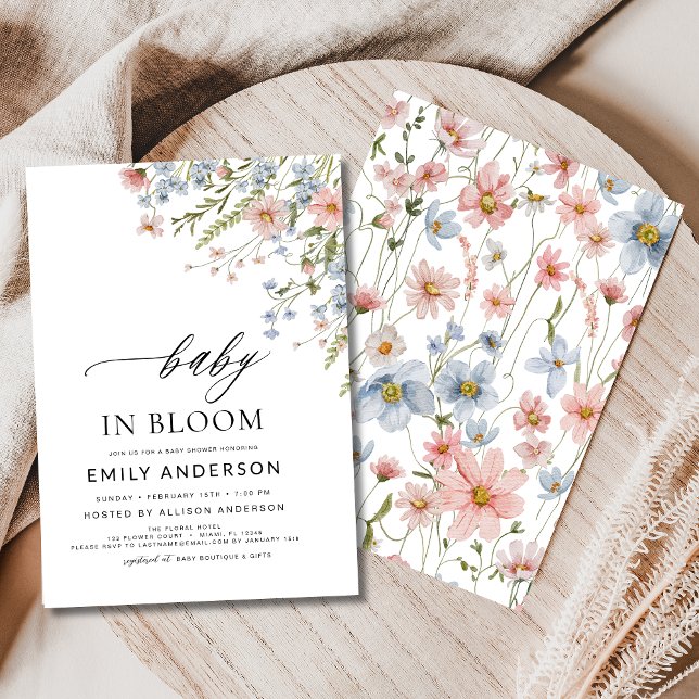 Wildflower Baby in Bloom Baby Shower Pink Blue Invitation (Creator Uploaded)