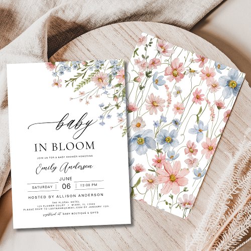 Wildflower Pink Floral or wildflower baby shower invitation
