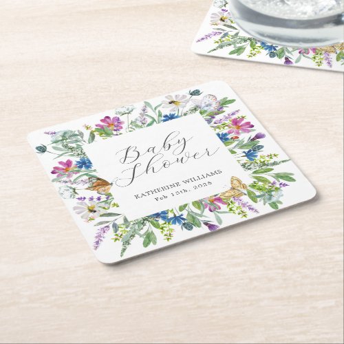 Wildflower Baby In Bloom Baby Shower Square Paper Coaster