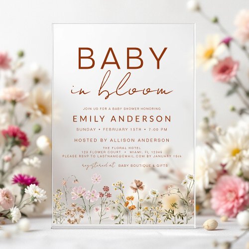 Wildflower Terracotta Floral or wildflower baby shower invitation