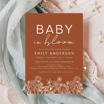 Wildflower Baby In Bloom Baby Shower Terracotta Invitation by Hot_Foil_Creations at Zazzle