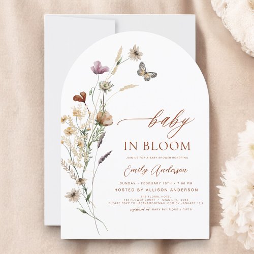 Wildflower Terracotta Floral or wildflower baby shower invitation