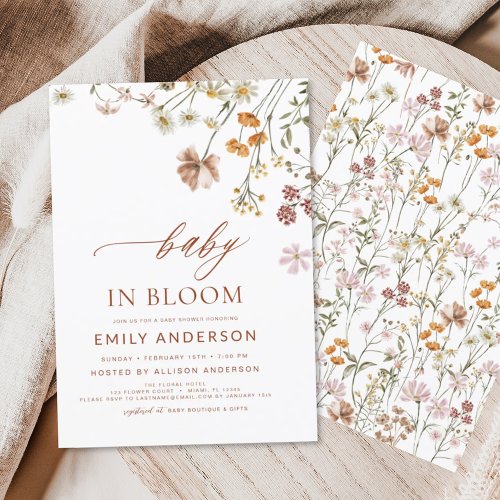 Wildflower Terracotta Floral or wildflower baby shower invitation