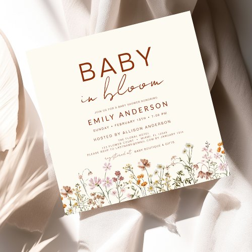 Wildflower Terracotta Floral or wildflower baby shower invitation