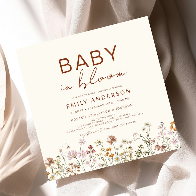 Wildflower Baby in Bloom Baby Shower Terracotta Invitation (Creator Uploaded)