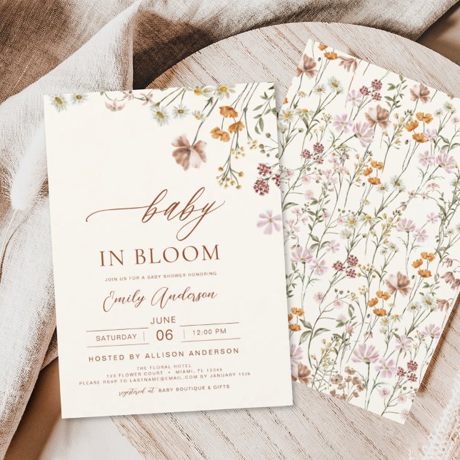 Wildflower Baby in Bloom Baby Shower Terracotta Invitation (Creator Uploaded)
