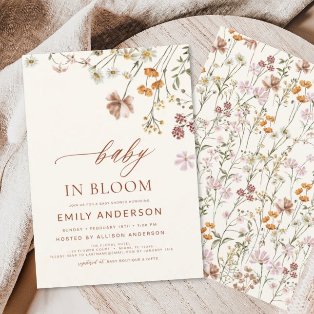 Wildflower Baby in Bloom Baby Shower Terracotta Invitation (Creator Uploaded)