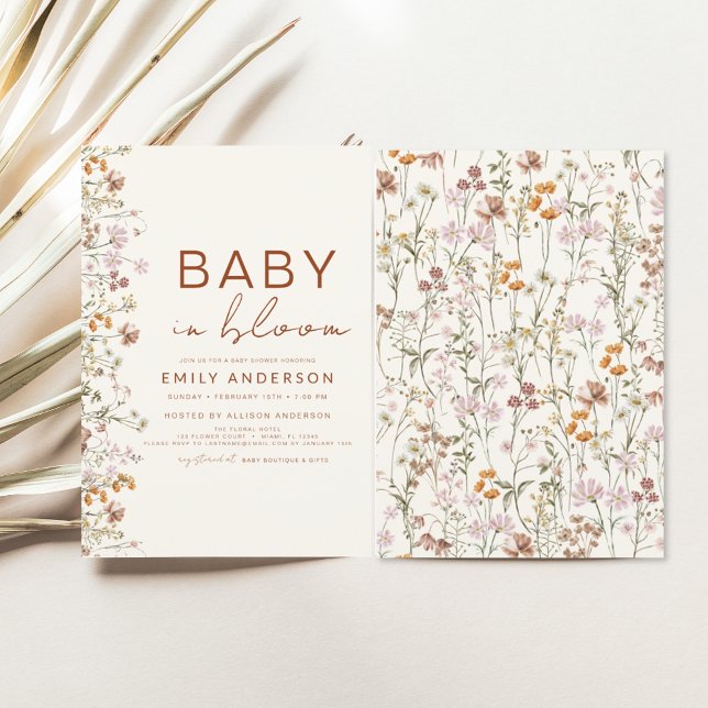 Wildflower Baby in Bloom Baby Shower Terracotta Invitation (Creator Uploaded)